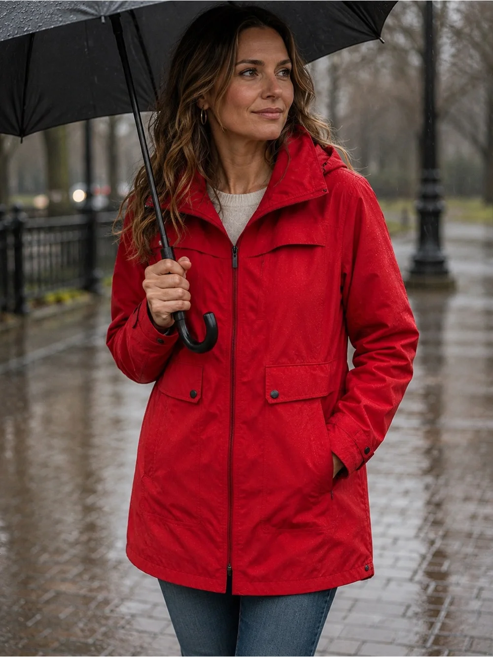 Cole Haan Women's Red Hooded Rain Jacket